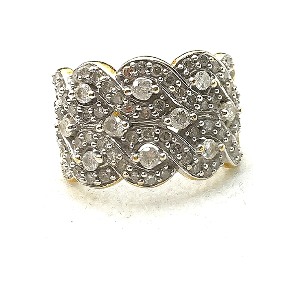 VINTAGE 14K GOLD/WHITE GOLD 2-TONED 1.3ct NATURAL DIAMOND CLUSTERED WAVE RING 9